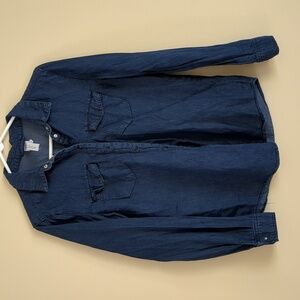 Large Ci Sono Blue Long Sleeve Snap Front Shirt Top